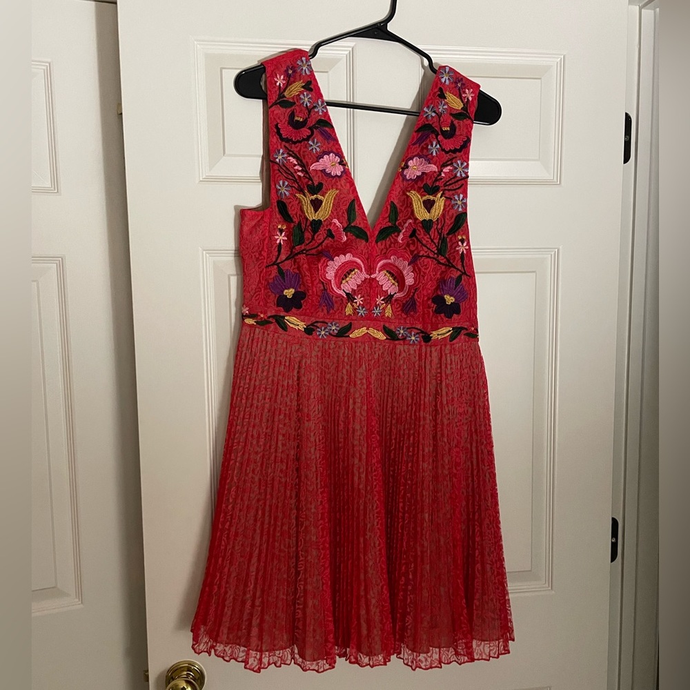Red Dress with Floral Embroidery